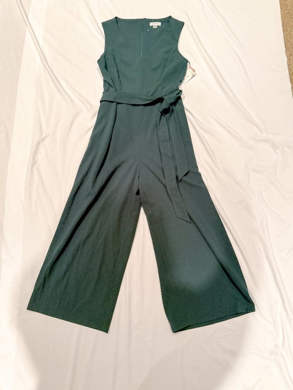 NWT Calvin Klein Women’s Belted Wide Leg Jumpsuit Green Size 10